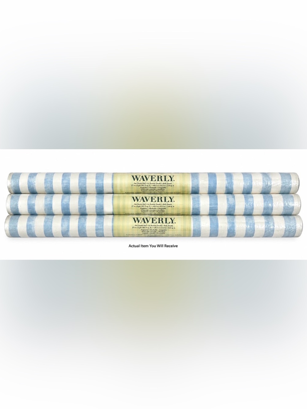 🩵 NEW Waverly Blue White Stripe Wallpaper 3 Double Rolls Pre-Pasted 182.25 SF